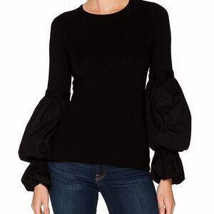 Bailey44 Black Puffy Shirred Long Sleeve Elegant Sweater Top Size Small USA Made
